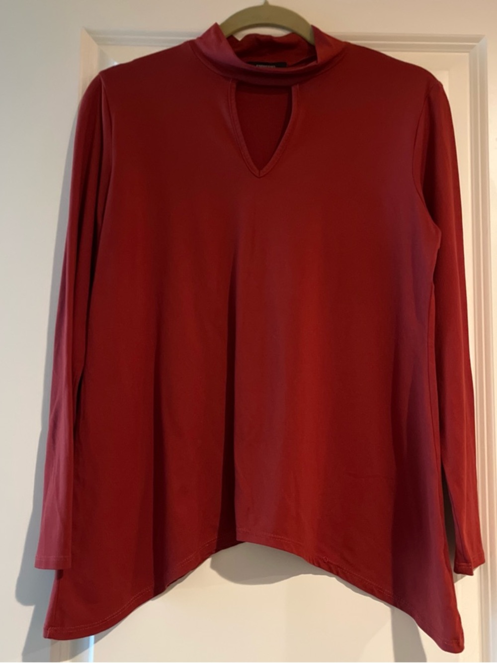 Espresso Red Keyhole Mock Neck Long Sleeve Top